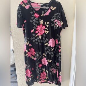 Pink Floral Midi Sundress with Short Sleeves